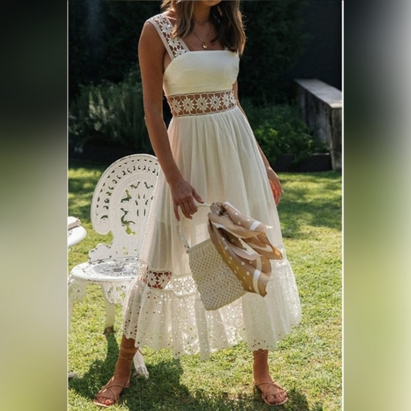 🌞Boho Lace Slip Women Long Dress Square Neck Knitte - Picture 2 of 4